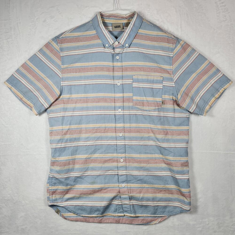 Vans Off The Wall Mens Button Down Short Sleeve Shirt Multicolor Striped Large